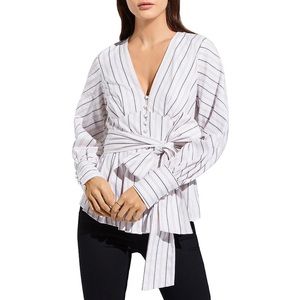 BAILEY 44 white striped Creme Fraiche Lorna button front tie waist top 6